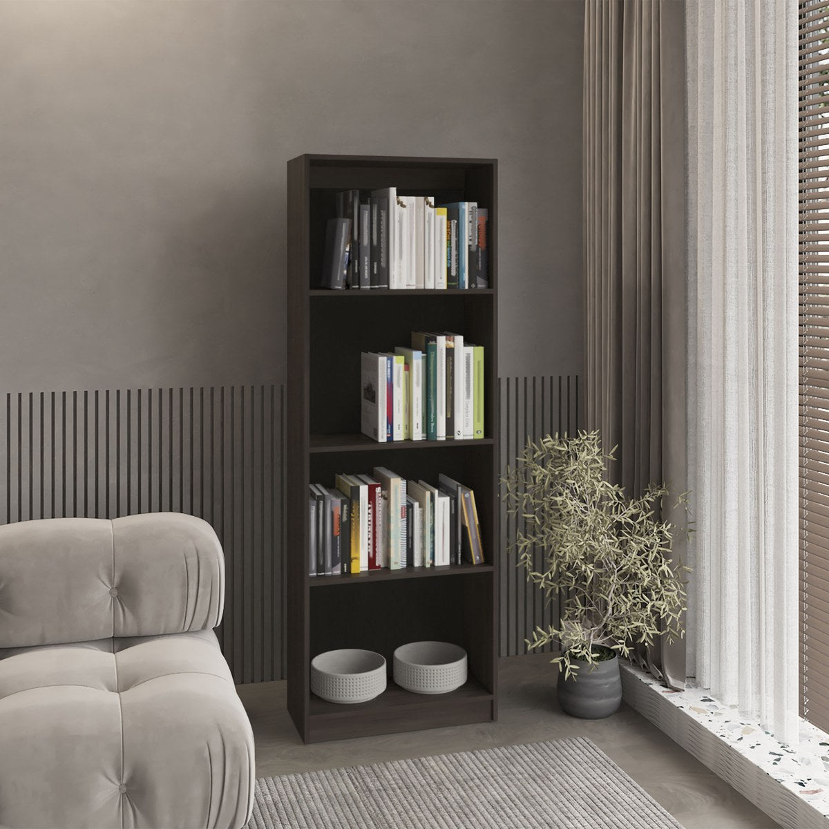 TUHOME CONCEPT Conjunto de 2 librerías Home de 181 cm: 1 abierta de 4 huecos + 1 XS de 45 cm, nogal