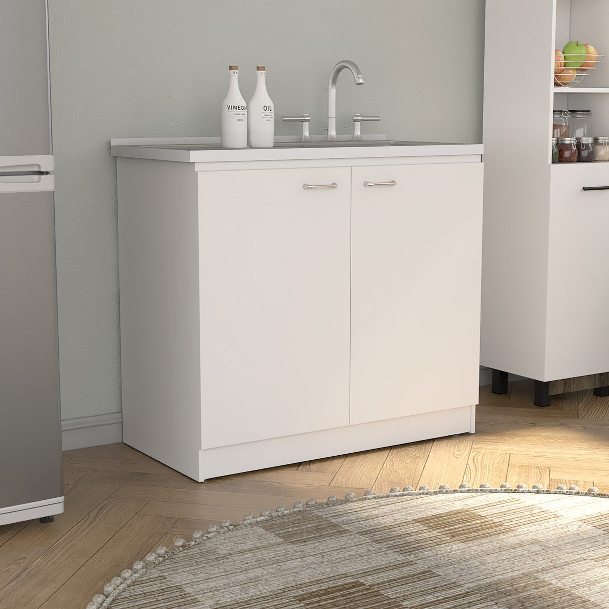 Conjunto de cocina: mueble de fregadero Napoles de 100 cm + alacena multiusos de 181 cm, blanco