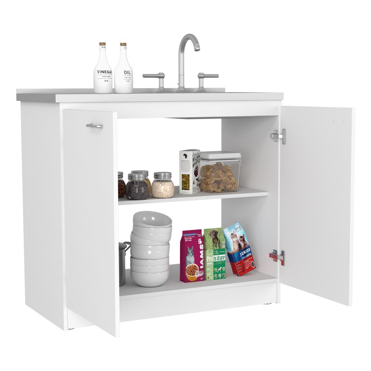Conjunto de cocina: mueble de fregadero Napoles de 100 cm + mueble alto de pared de 120 cm, blanco