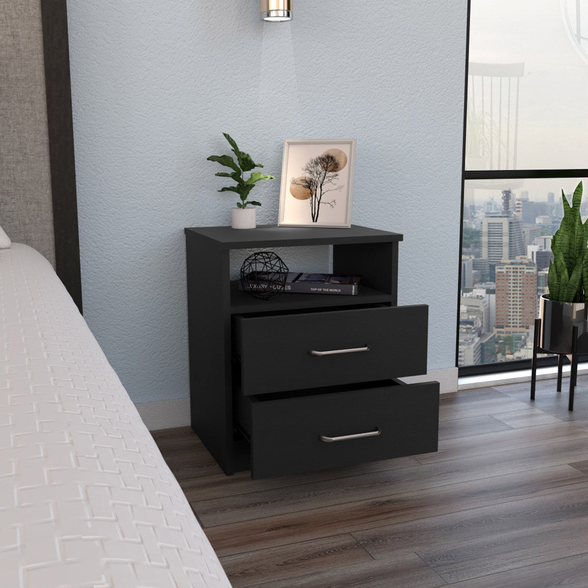 Conjunto de dormitorio: armario ropero Aurora de 180 cm + 2 mesitas de noche Nápoles, wengué