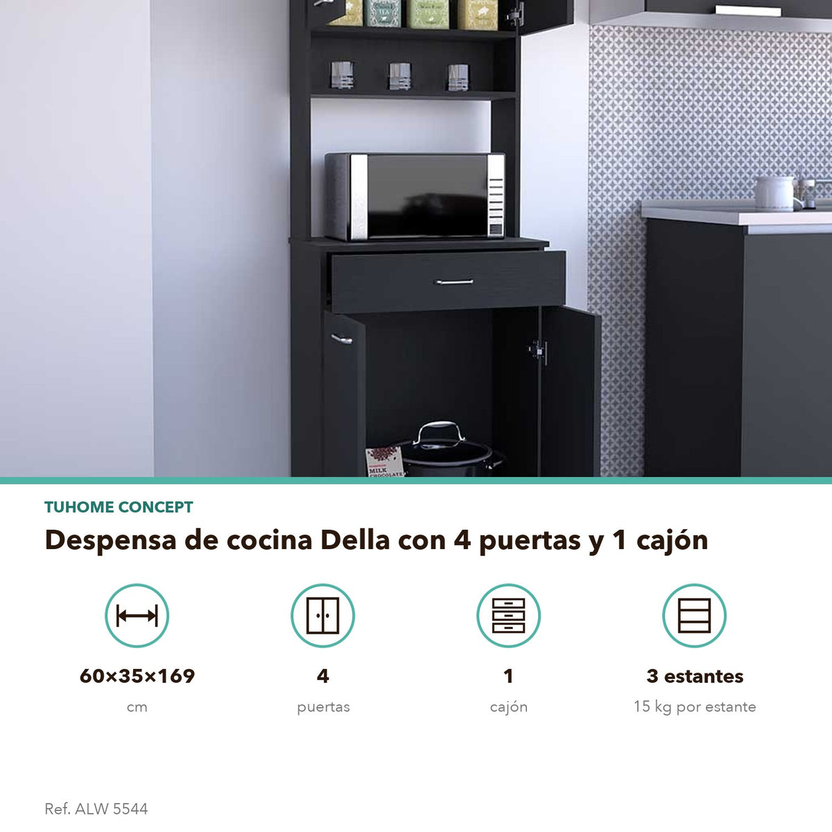 Despensa de cocina Della de 169 cm con 1 cajón