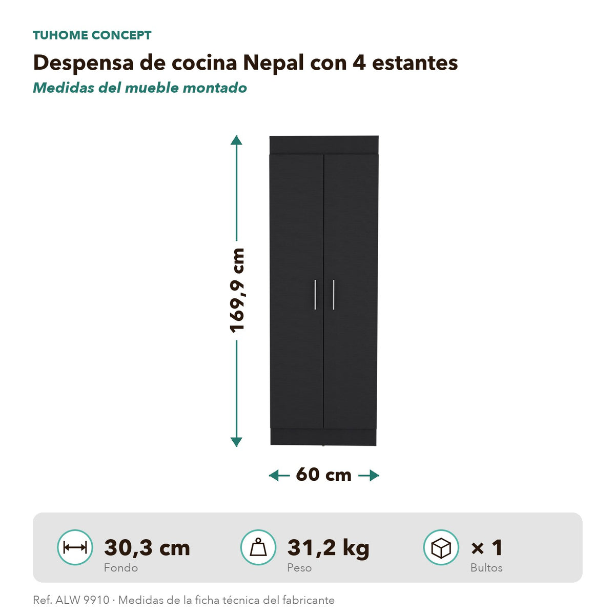 TUHOME CONCEPT Despensa de cocina Nepal de 170 cm, wengué