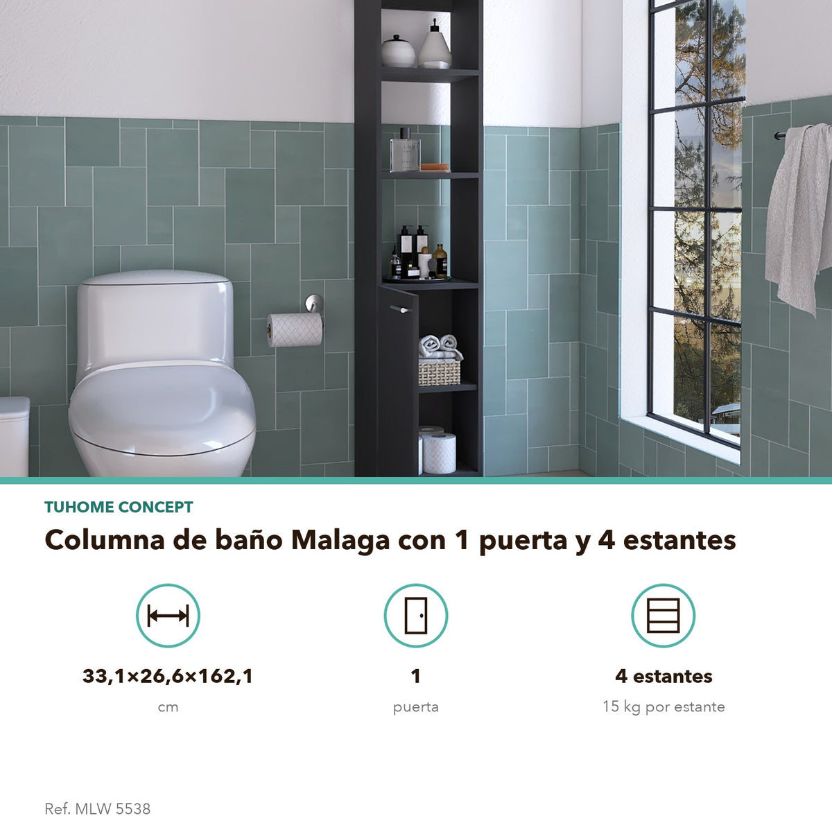 TUHOME CONCEPT Columna de baño Malaga de 162 cm, wengué