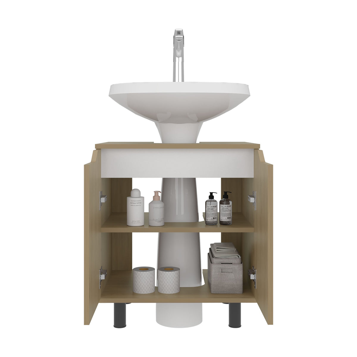 TUHOME CONCEPT Mueble bajo lavabo Marlo de 55 cm con 2 puertas, fresno y blanco