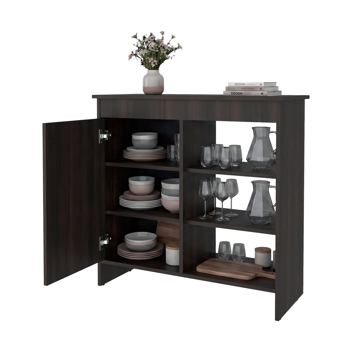 TUHOME CONCEPT Aparador Dago de 83 cm con puerta y estantes abiertos, nogal