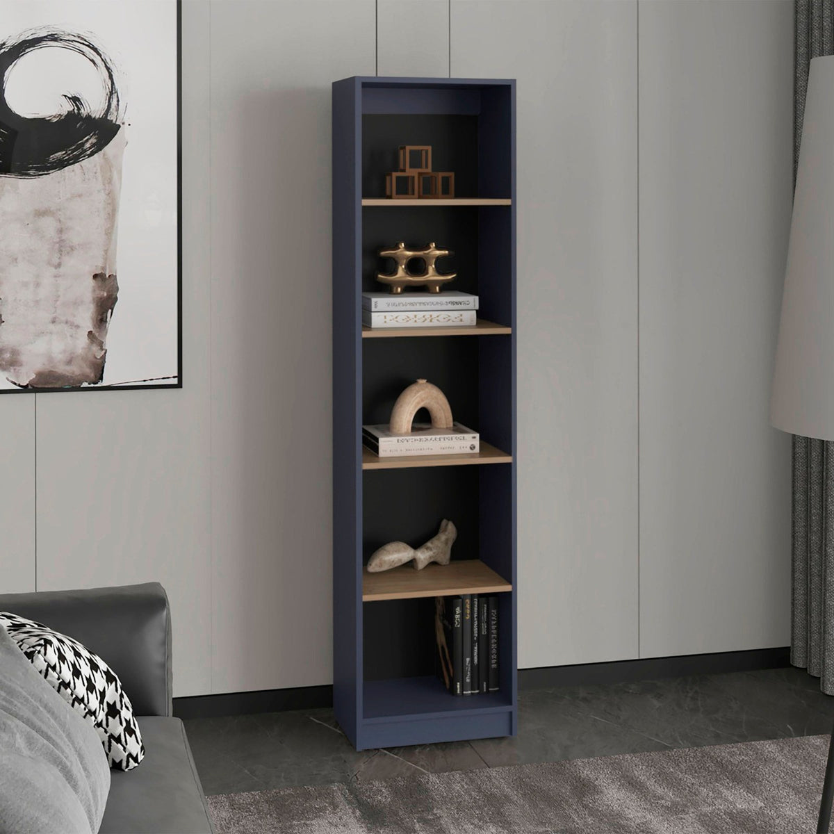 Estantería alta abierta Home M2 de 181 cm con estantes abiertos, azul y fresno