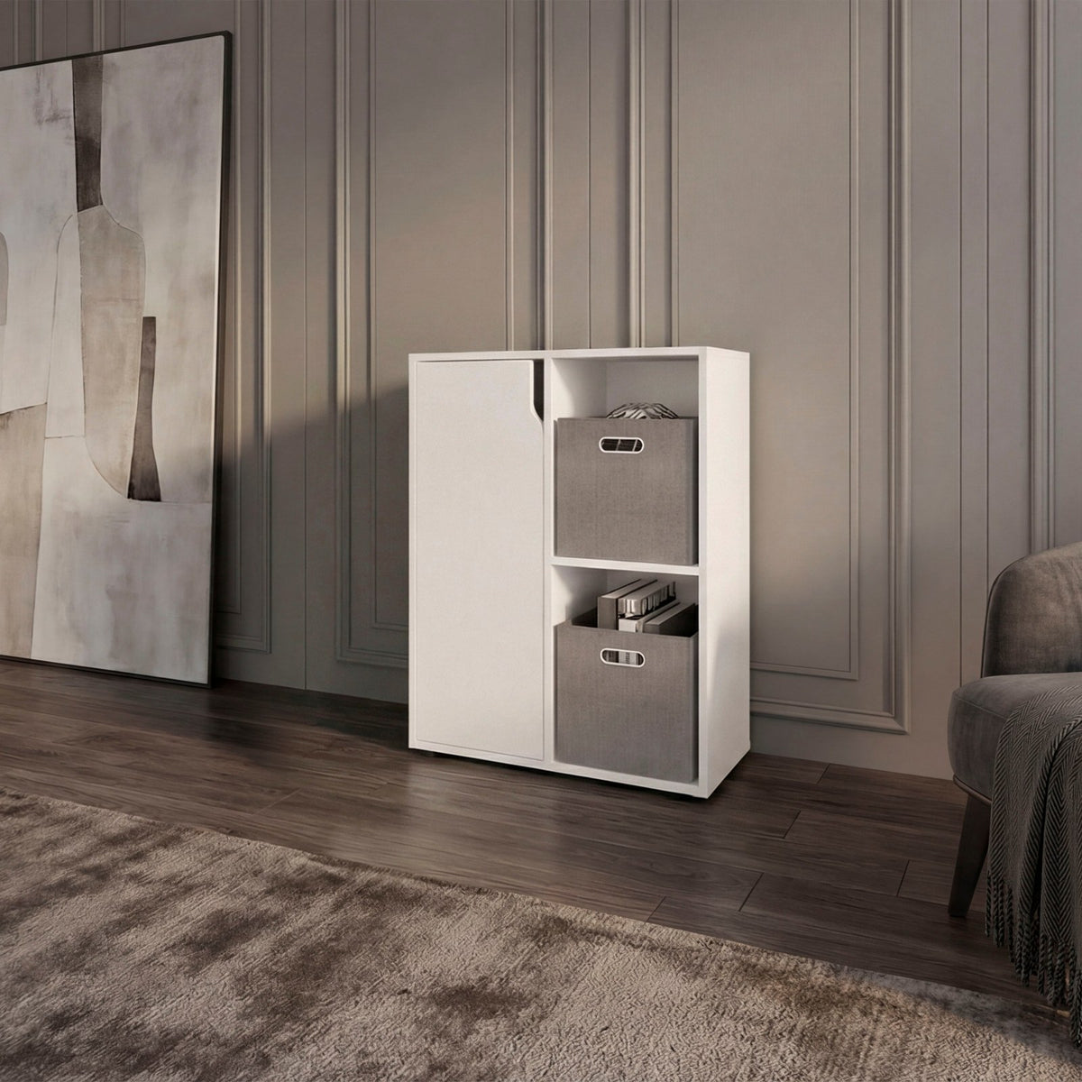 Mueble auxiliar Vicco de 77 cm con puerta y huecos abiertos, blanco
