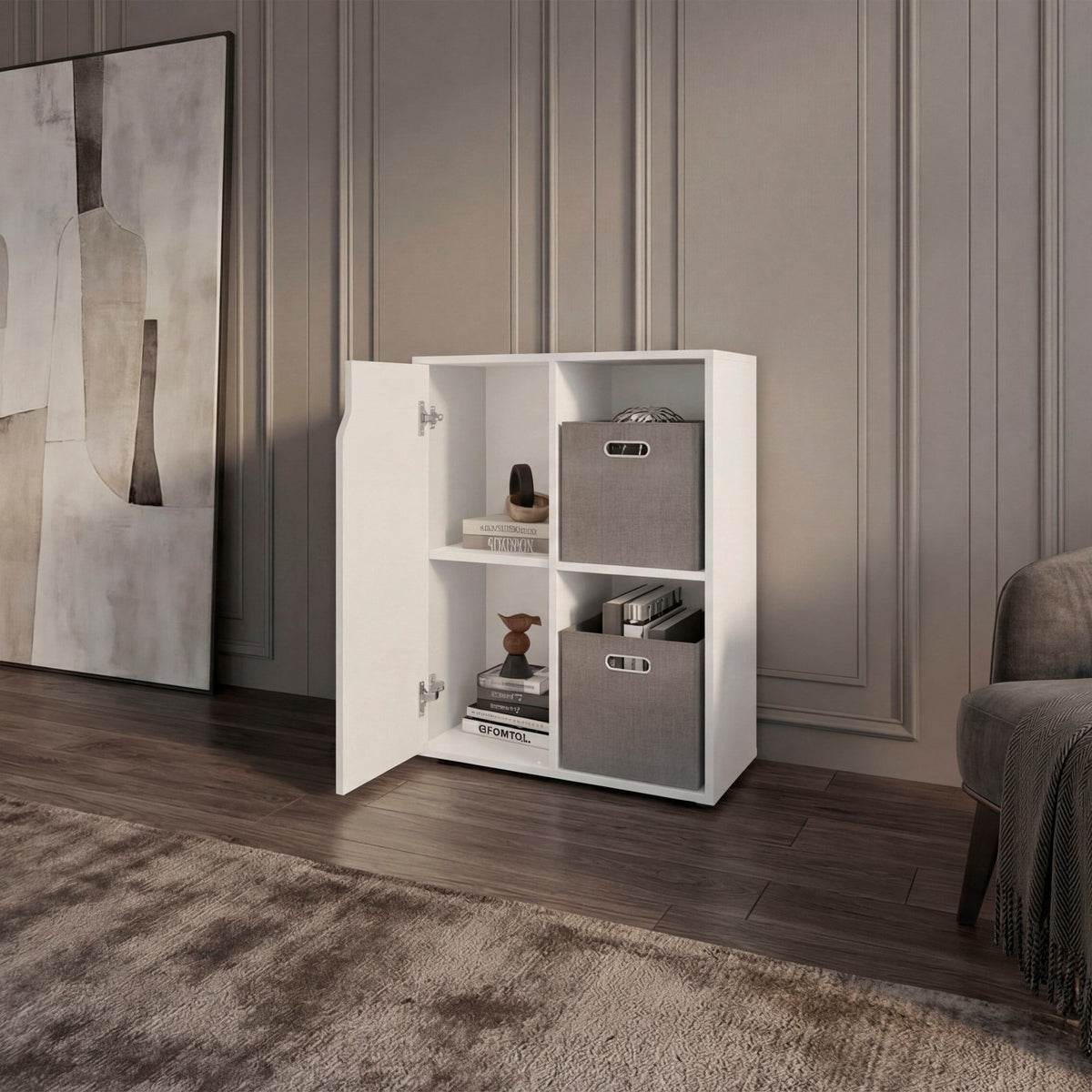 Mueble auxiliar Vicco de 77 cm con puerta y huecos abiertos, blanco