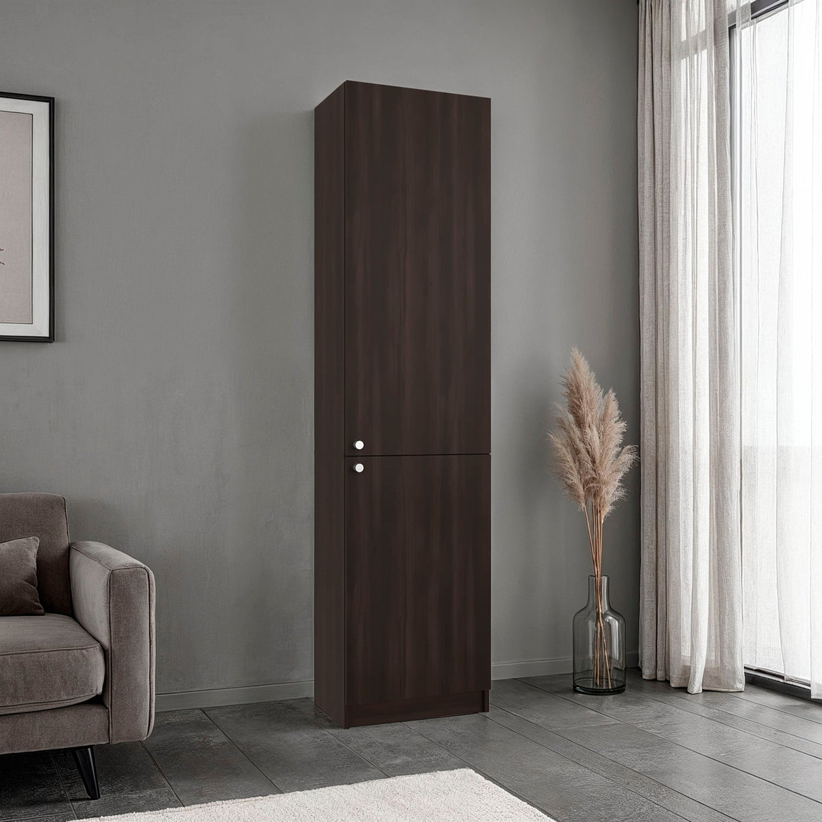 TUHOME CONCEPT Estantería alta Home M5 de 181 cm con 2 puertas, nogal y negro
