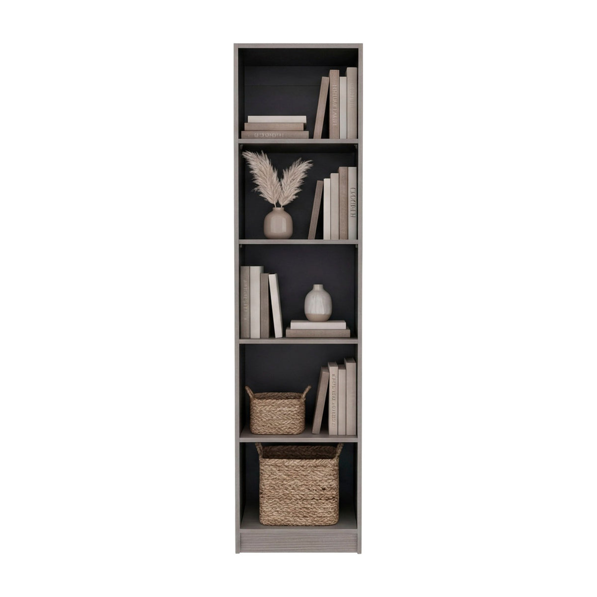 TUHOME CONCEPT Estantería alta abierta Home M2 de 181 cm con 5 huecos, gris y wengué