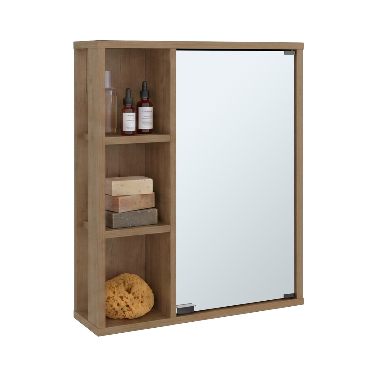 TUHOME CONCEPT Armario de baño de pared Berkel de 50 cm con espejo y estantes abiertos, fresno