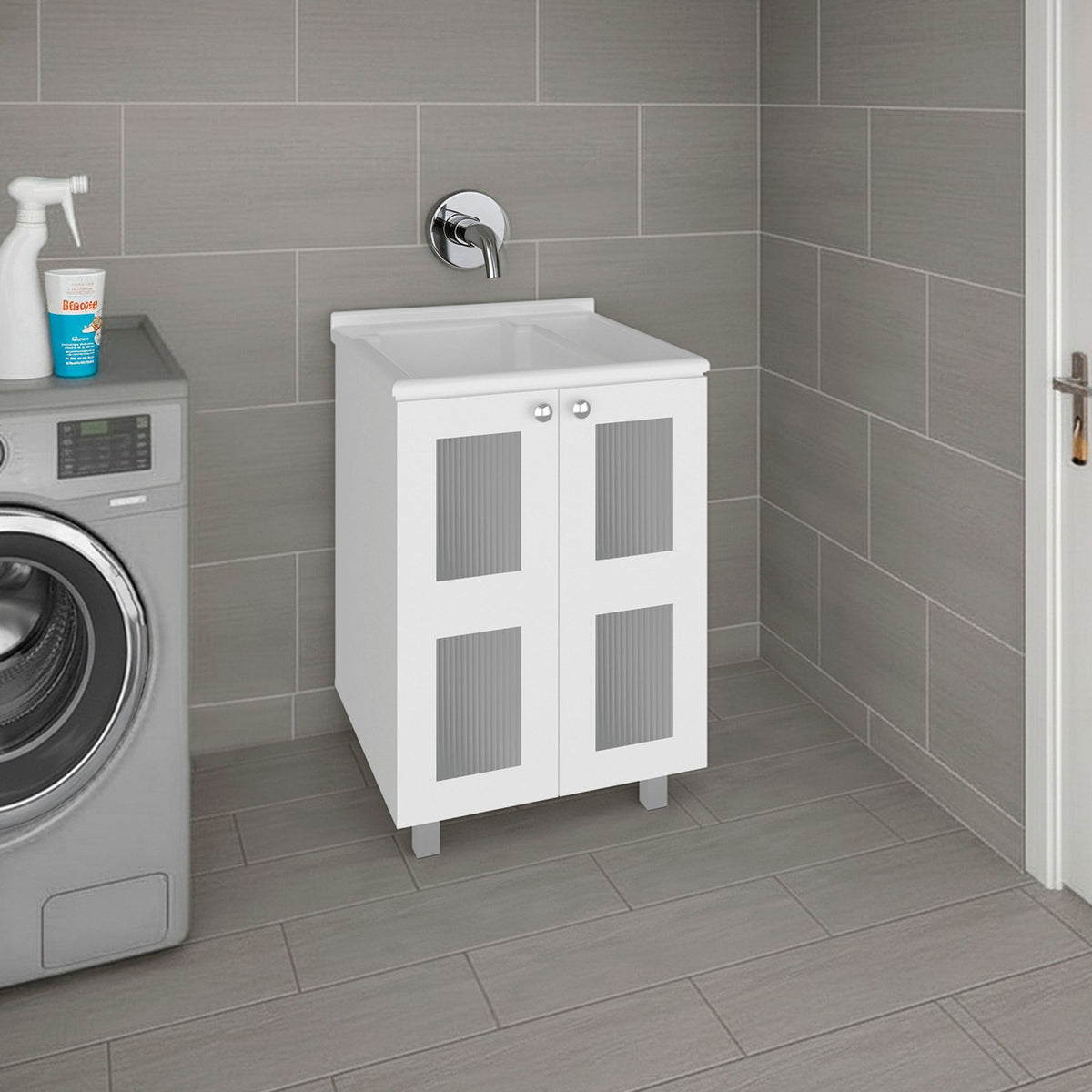TUHOME CONCEPT Mueble lavadero Haysi de 60 cm con pila y 2 puertas, blanco