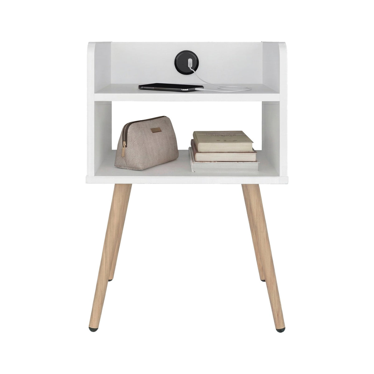 TUHOME CONCEPT Mesita de noche Didi de 40 cm con conector USB y 2 huecos, blanco
