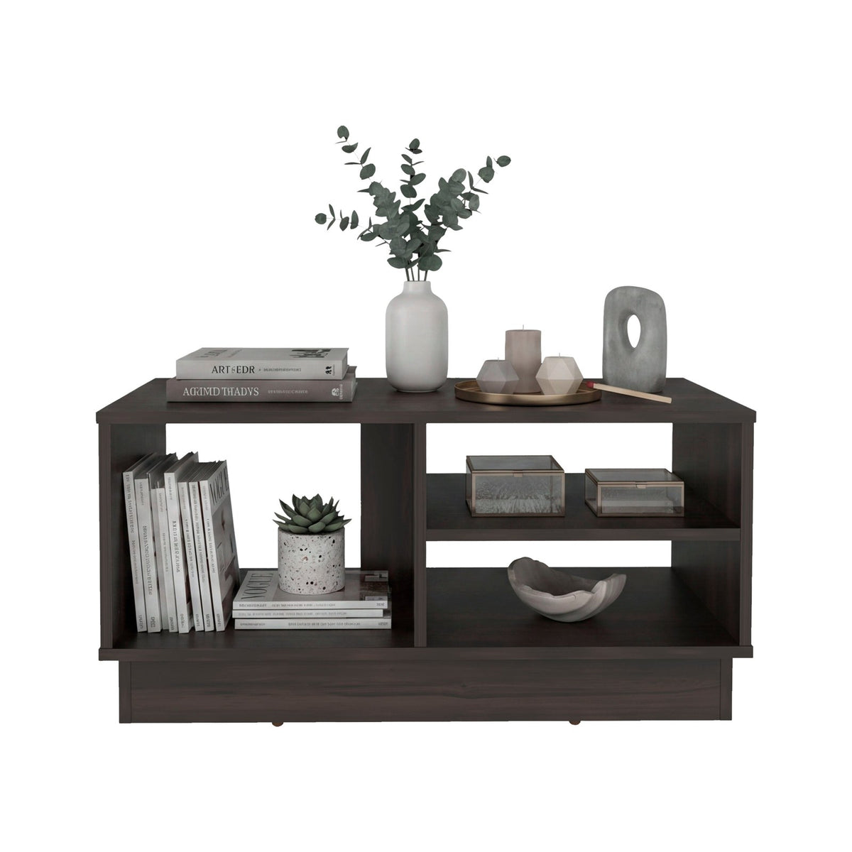 TUHOME CONCEPT Mesa de centro Caoba de 80 cm con huecos de almacenamiento, nogal
