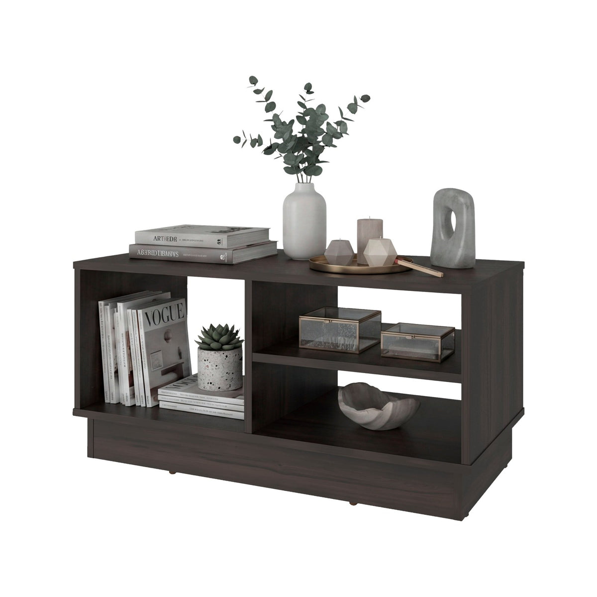TUHOME CONCEPT Mesa de centro Caoba de 80 cm con huecos de almacenamiento, nogal