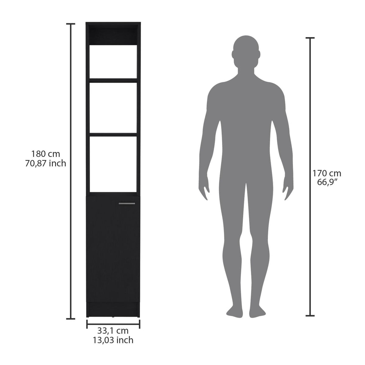 Mueble columna Parks de 180 cm con puerta y estantes, wengué