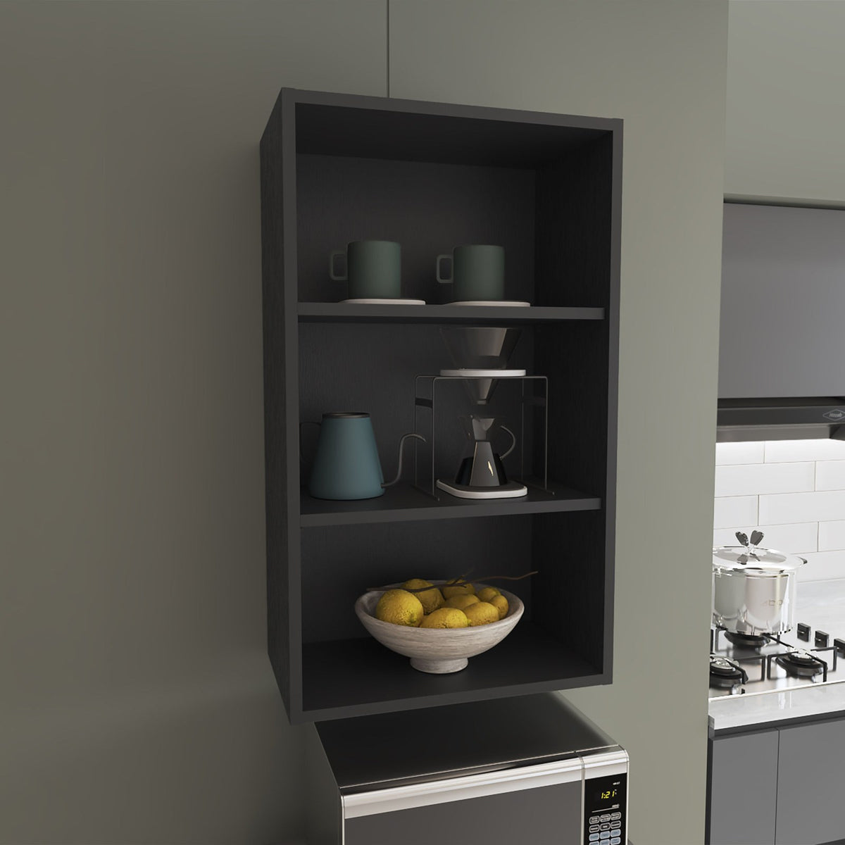 TUHOME CONCEPT Mueble de pared de cocina de 53 cm con 2 estantes, wengué