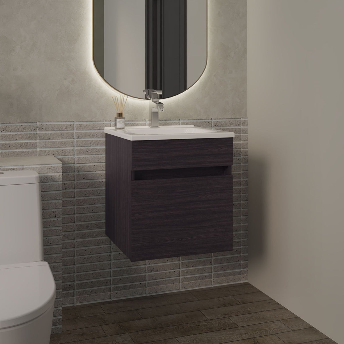 Mueble de lavabo suspendido Primavera de 45 cm con puerta, wengué