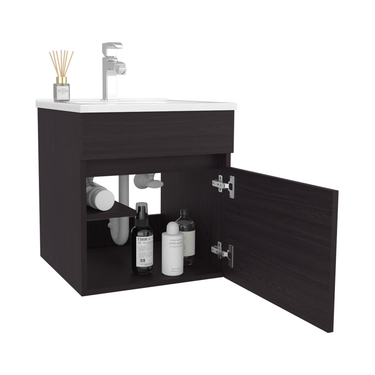 Mueble de lavabo suspendido Primavera de 45 cm con puerta, wengué