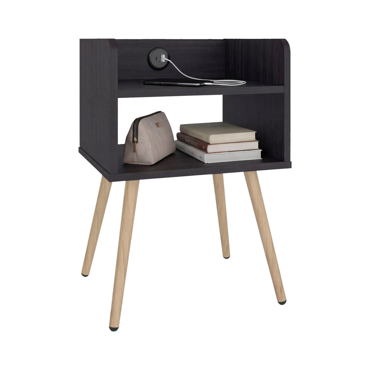 TUHOME CONCEPT Mesita de noche Didi de 40 cm con conector USB y 2 huecos, wengué