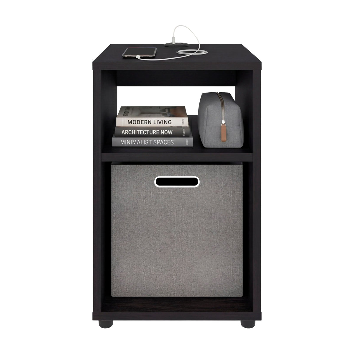 TUHOME CONCEPT Mesa auxiliar Mercer Lite de 30 cm con 2 huecos, wengué