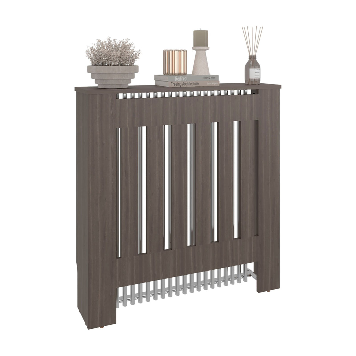 Cubreradiador Linn de 79 cm con lamas y estante superior, gris