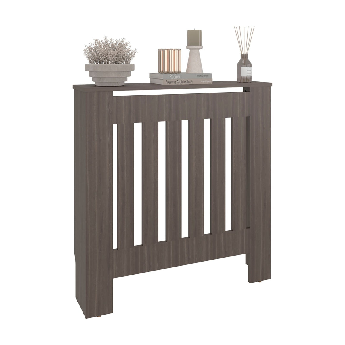 Cubreradiador Linn de 79 cm con lamas y estante superior, gris