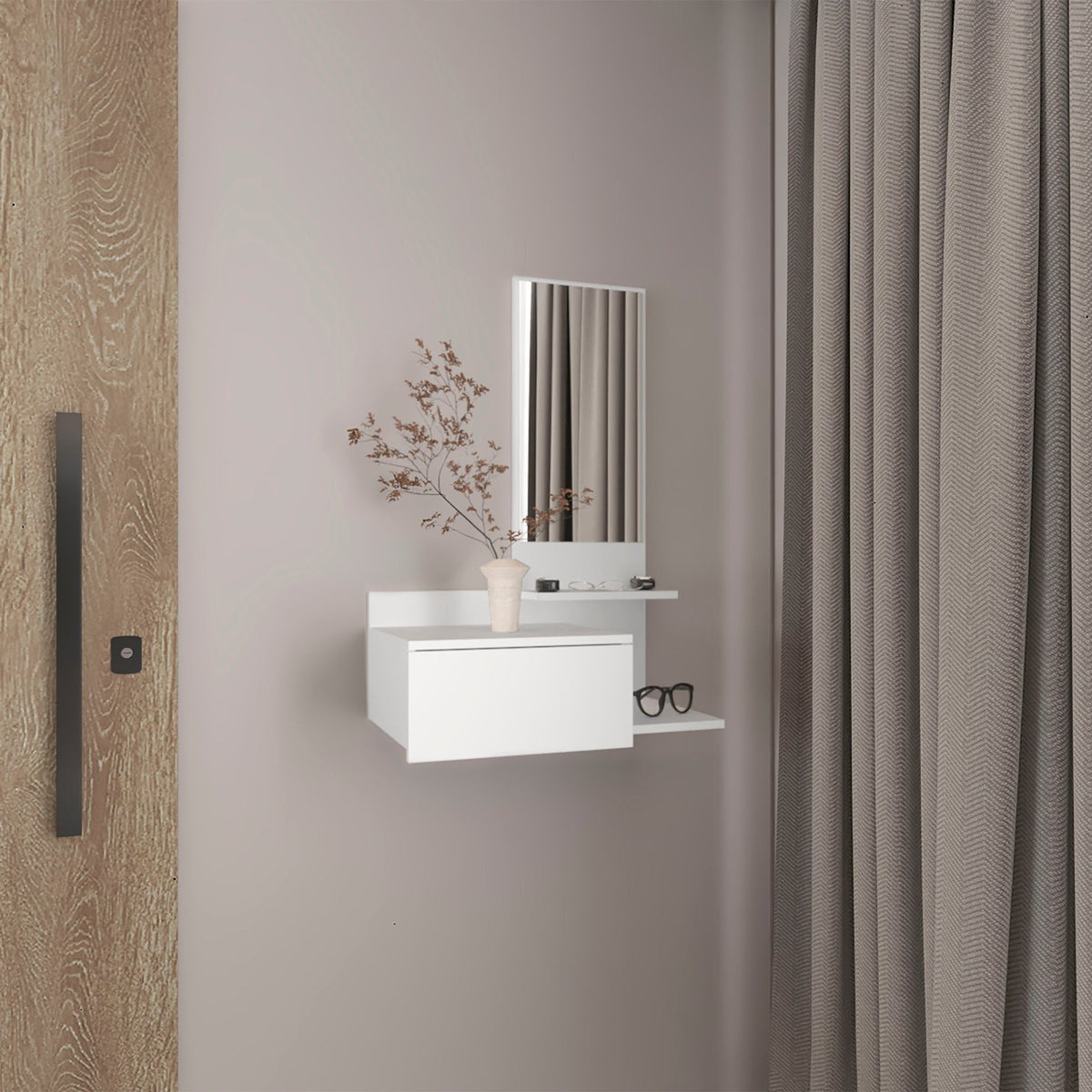 TUHOME CONCEPT Consola de pared Viena de 60 cm con cajón y espejo, blanco