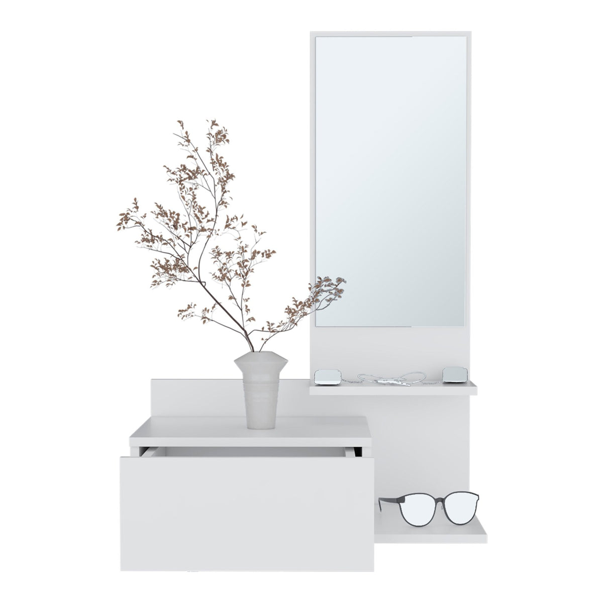 TUHOME CONCEPT Consola de pared Viena de 60 cm con cajón y espejo, blanco