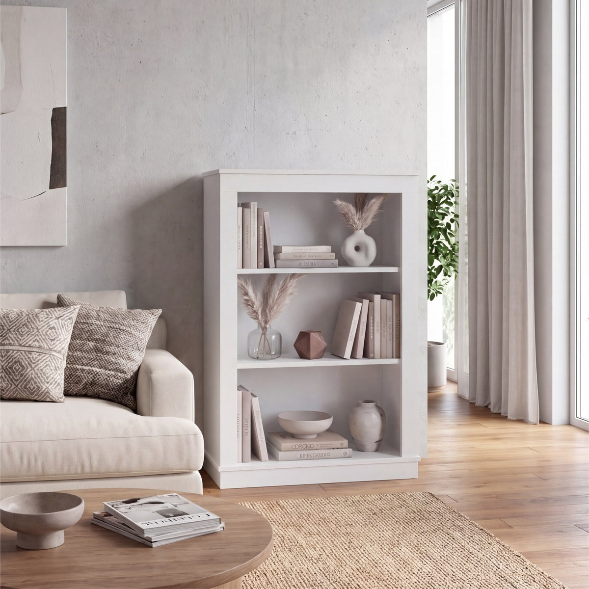 TUHOME CONCEPT Estantería baja Classic de 108 cm con 3 huecos, blanco