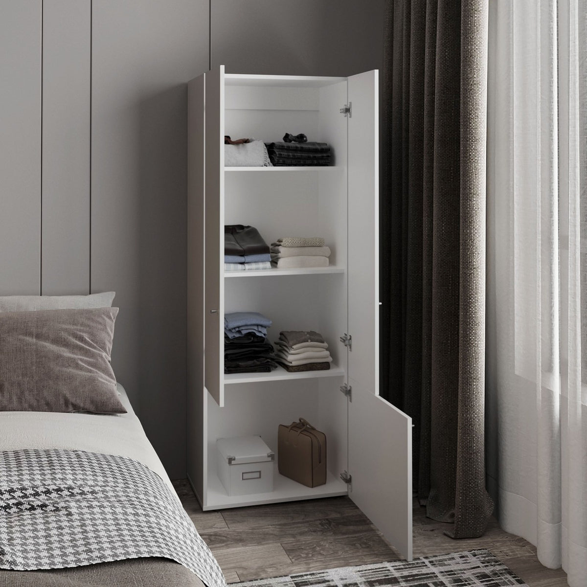 TUHOME CONCEPT Armario alto Tolleson de 170 cm con 3 puertas y estantes, blanco