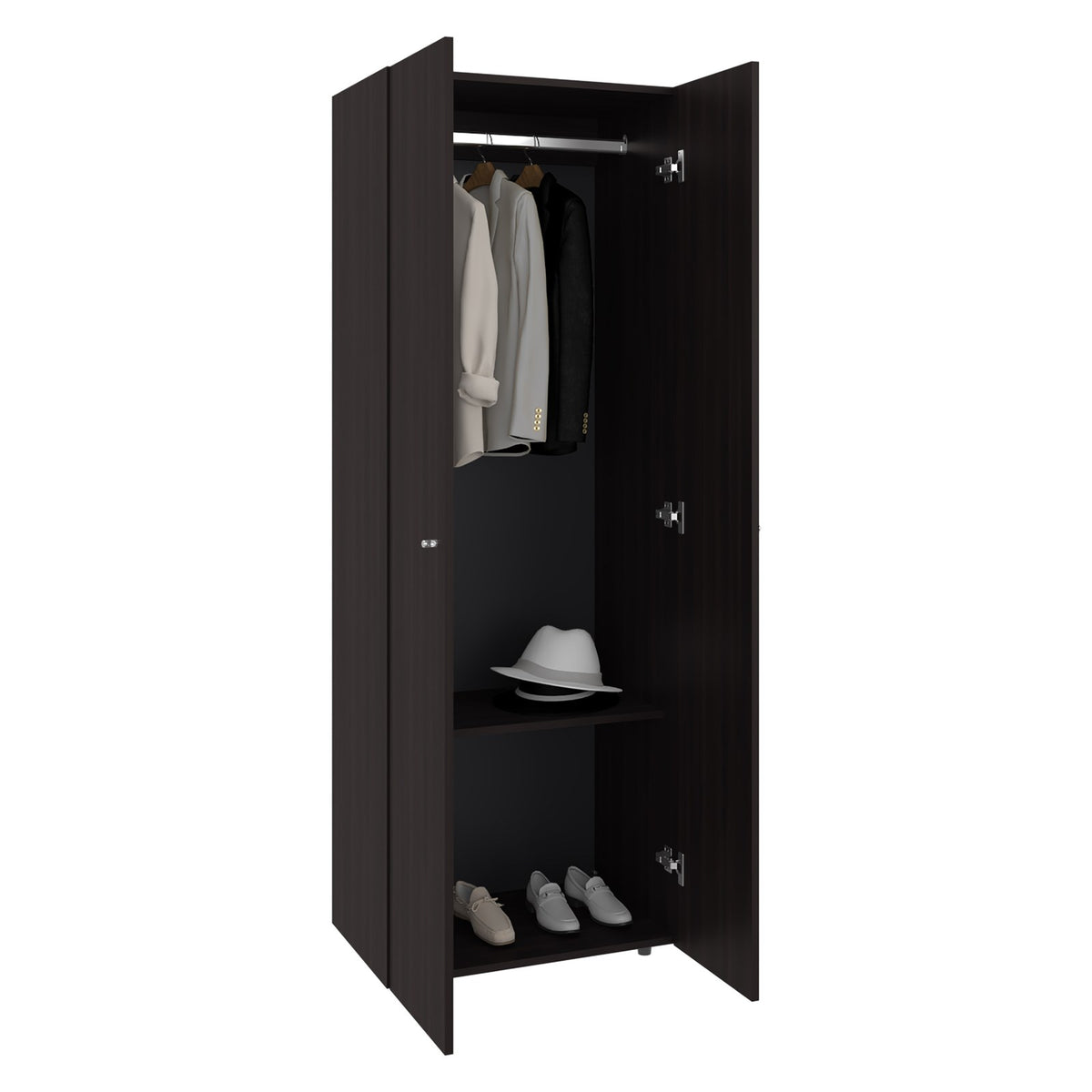 Armario Basin de 170 cm con 2 puertas, barra de colgar y estante, nogal
