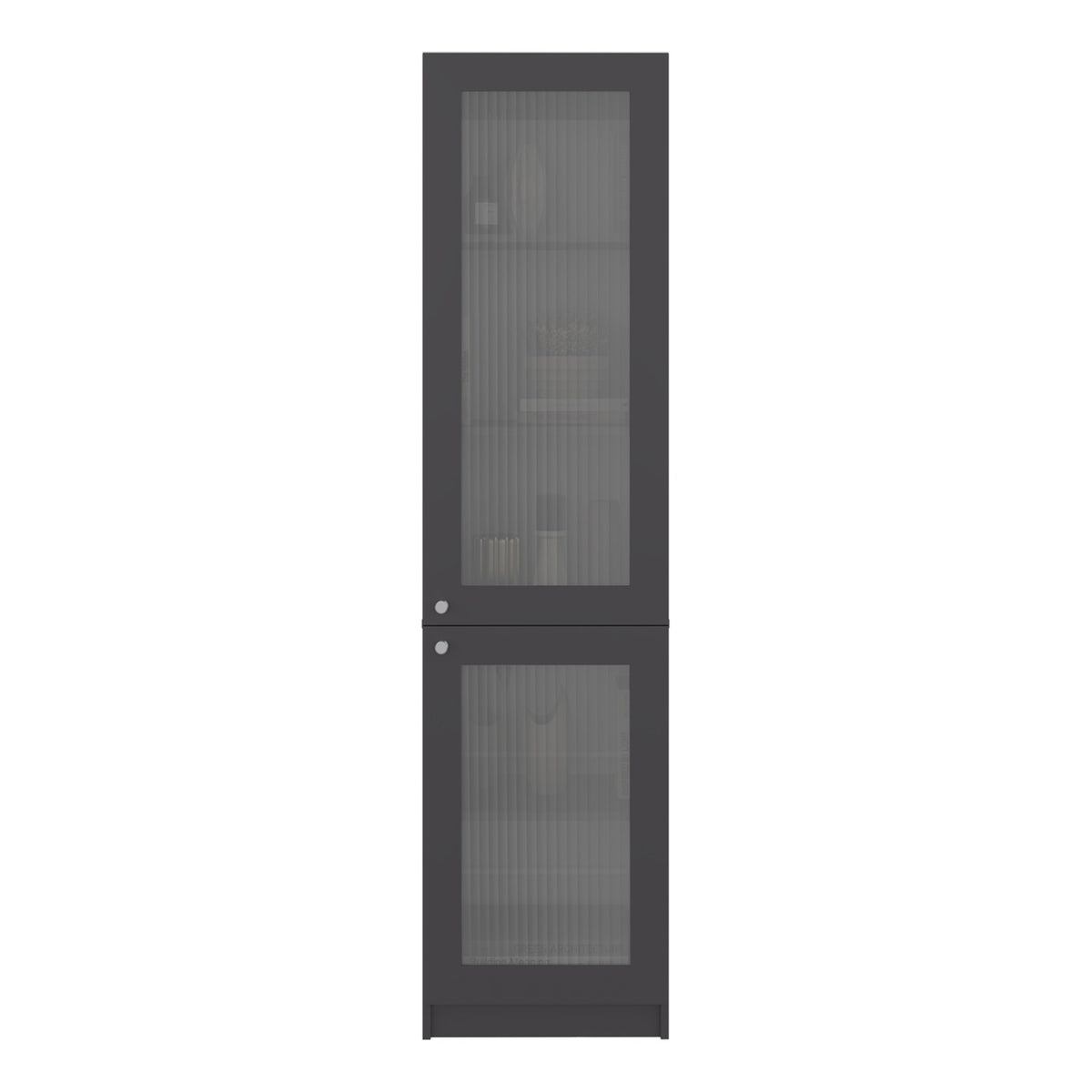 Estantería alta Copenhague de 181 cm con 2 puertas de vidrio acanalado, gris plomo y blanco