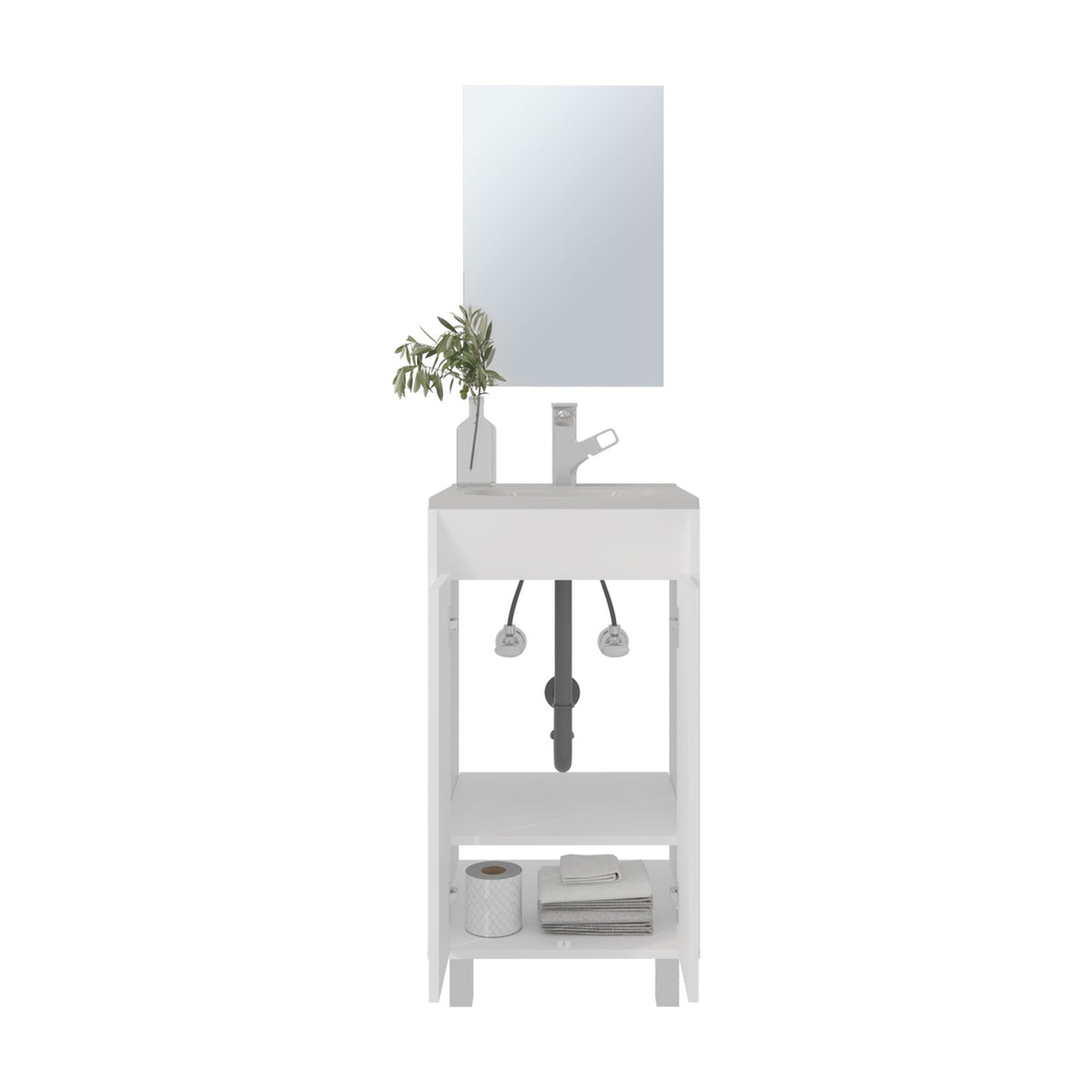 Conjunto de baño Brady de 45 cm con lavabo y espejo Bolonia, blanco