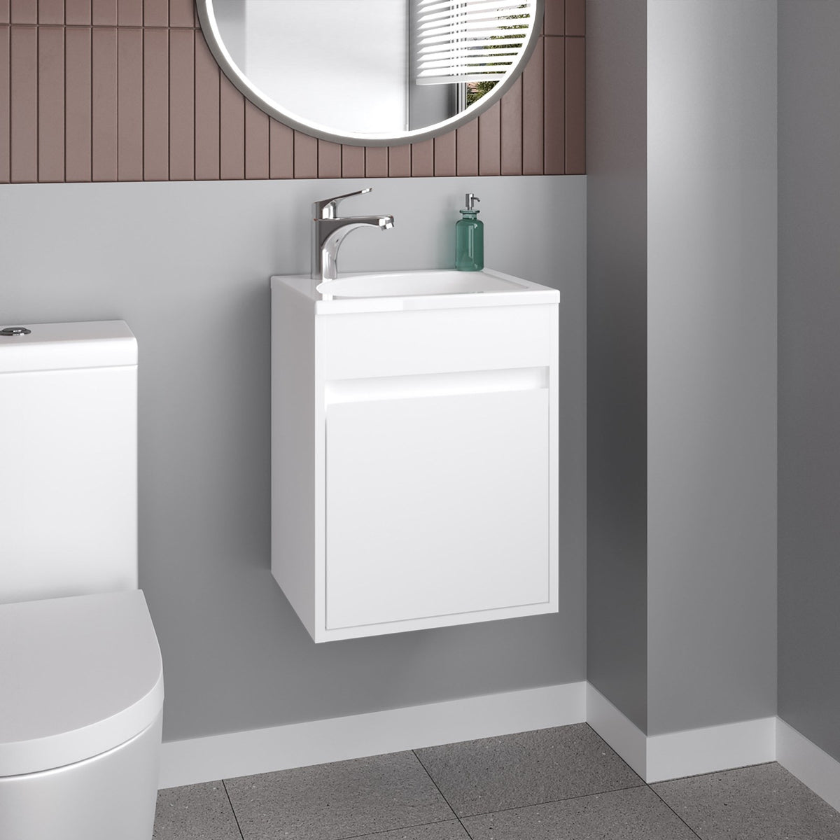 Mueble de lavabo suspendido Furman de 39 cm con lavabo y puerta, blanco