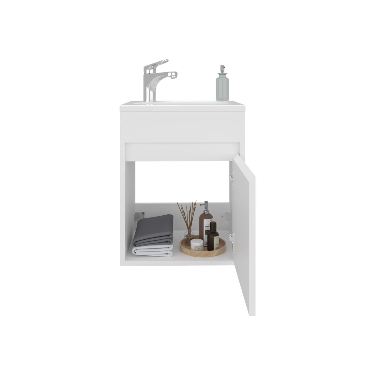 Mueble de lavabo suspendido Furman de 39 cm con lavabo y puerta, blanco