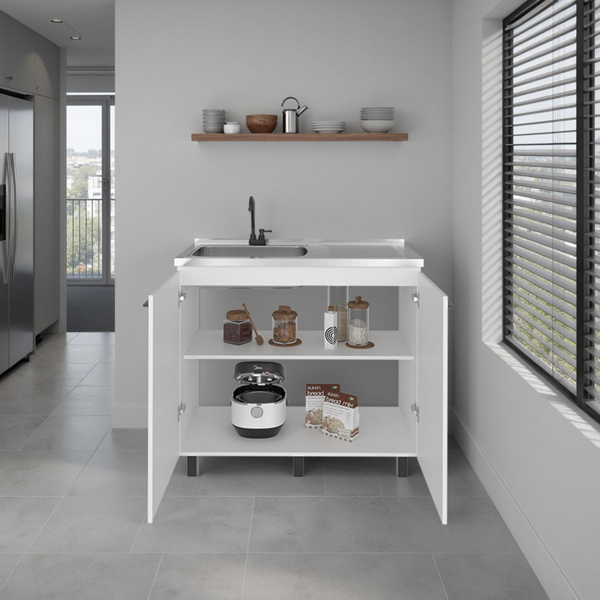Mueble bajo de fregadero Nápoles de 100 cm con grifo, blanco