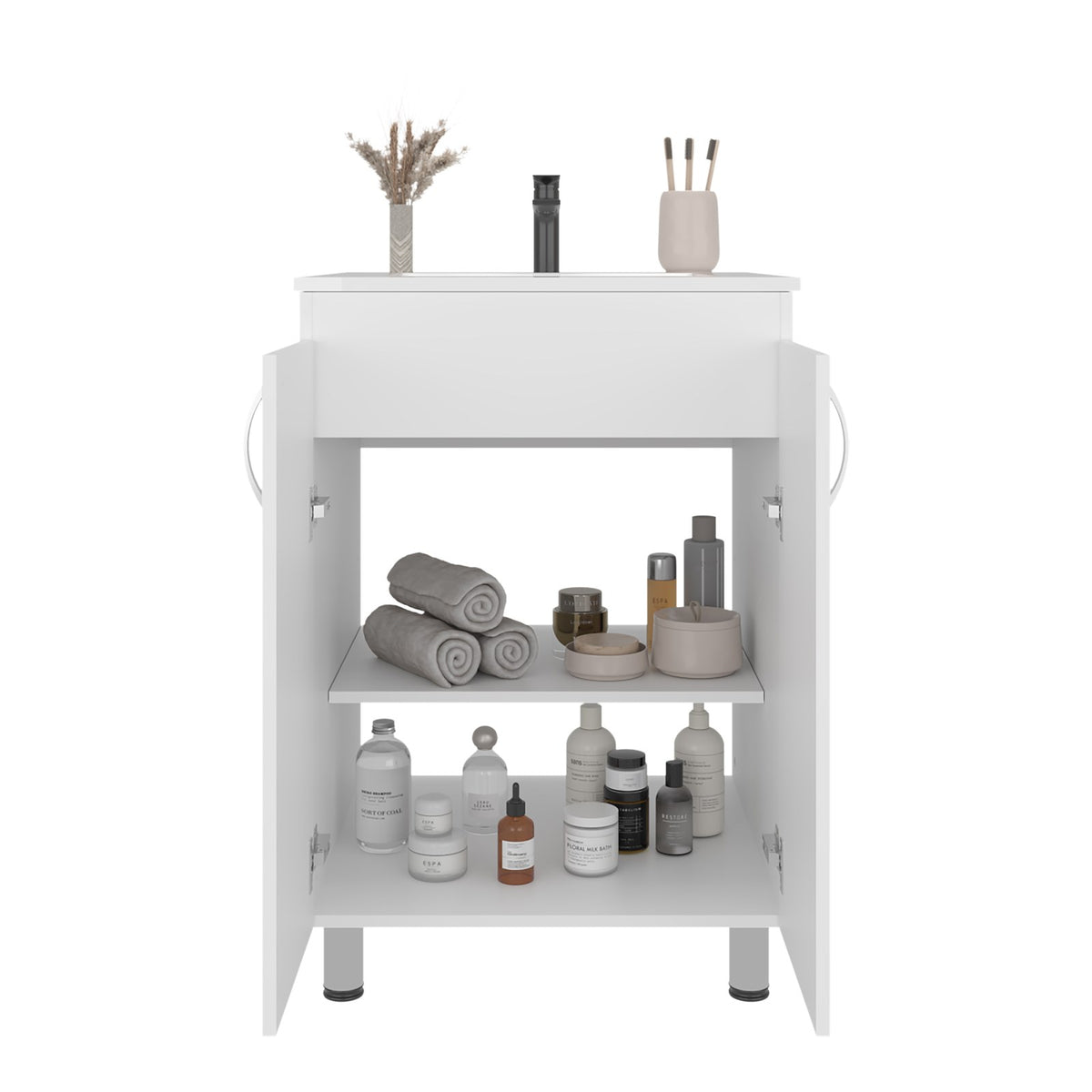 Mueble lavadero Foster de 60 cm con pila y 2 puertas, blanco