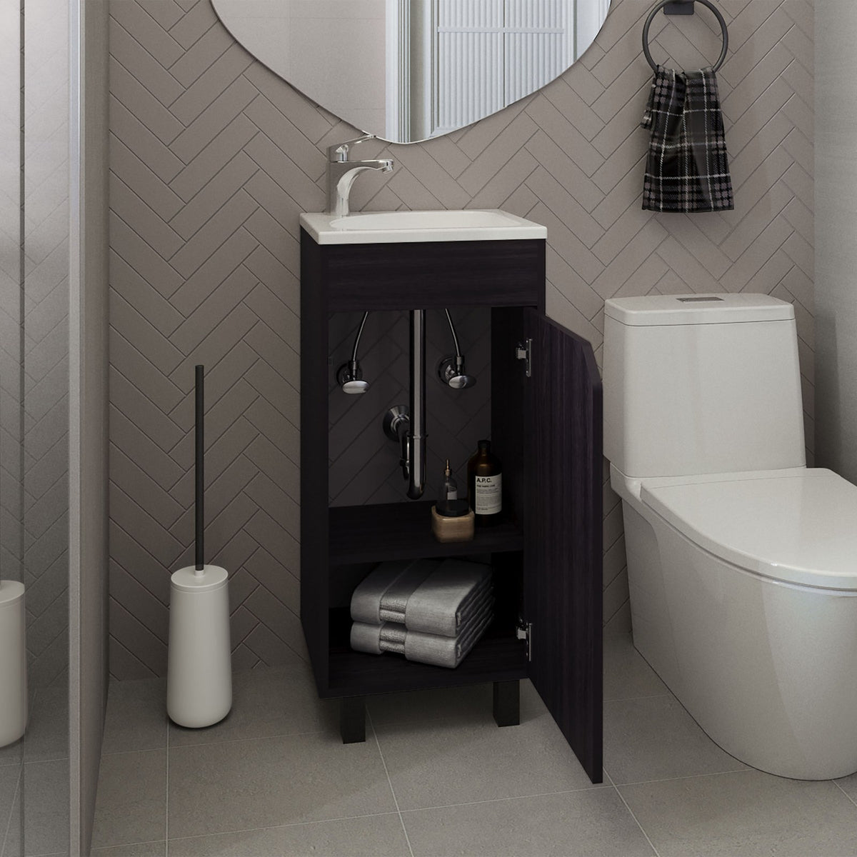 Mueble de lavabo de pie Bethel de 40 cm con lavabo, wengué