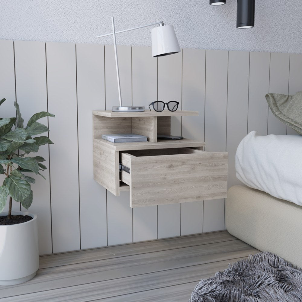 TUHOME CONCEPT Mesita de noche flotante Adele de 36 cm con cajón, gris ceniza