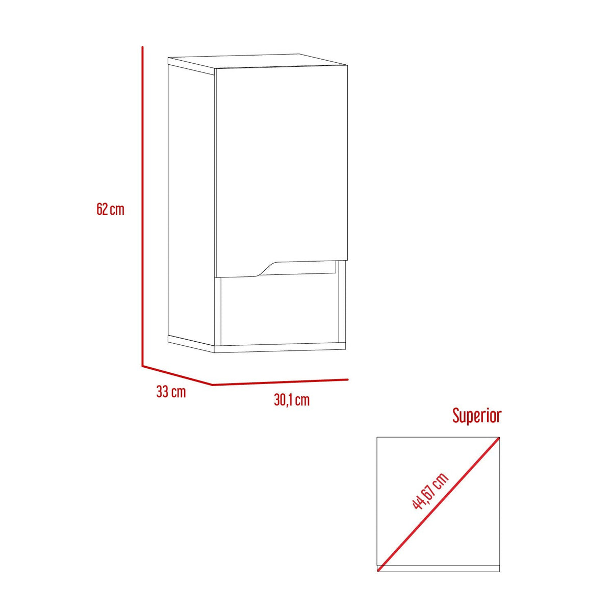 TUHOME CONCEPT Armario colgante de baño Laurent de 30 cm con 1 puerta, gris plomo y roble arena