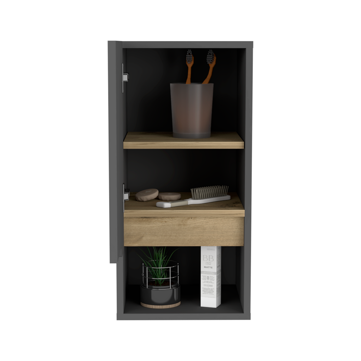 TUHOME CONCEPT Armario colgante de baño Laurent de 30 cm con 1 puerta, gris plomo y roble arena