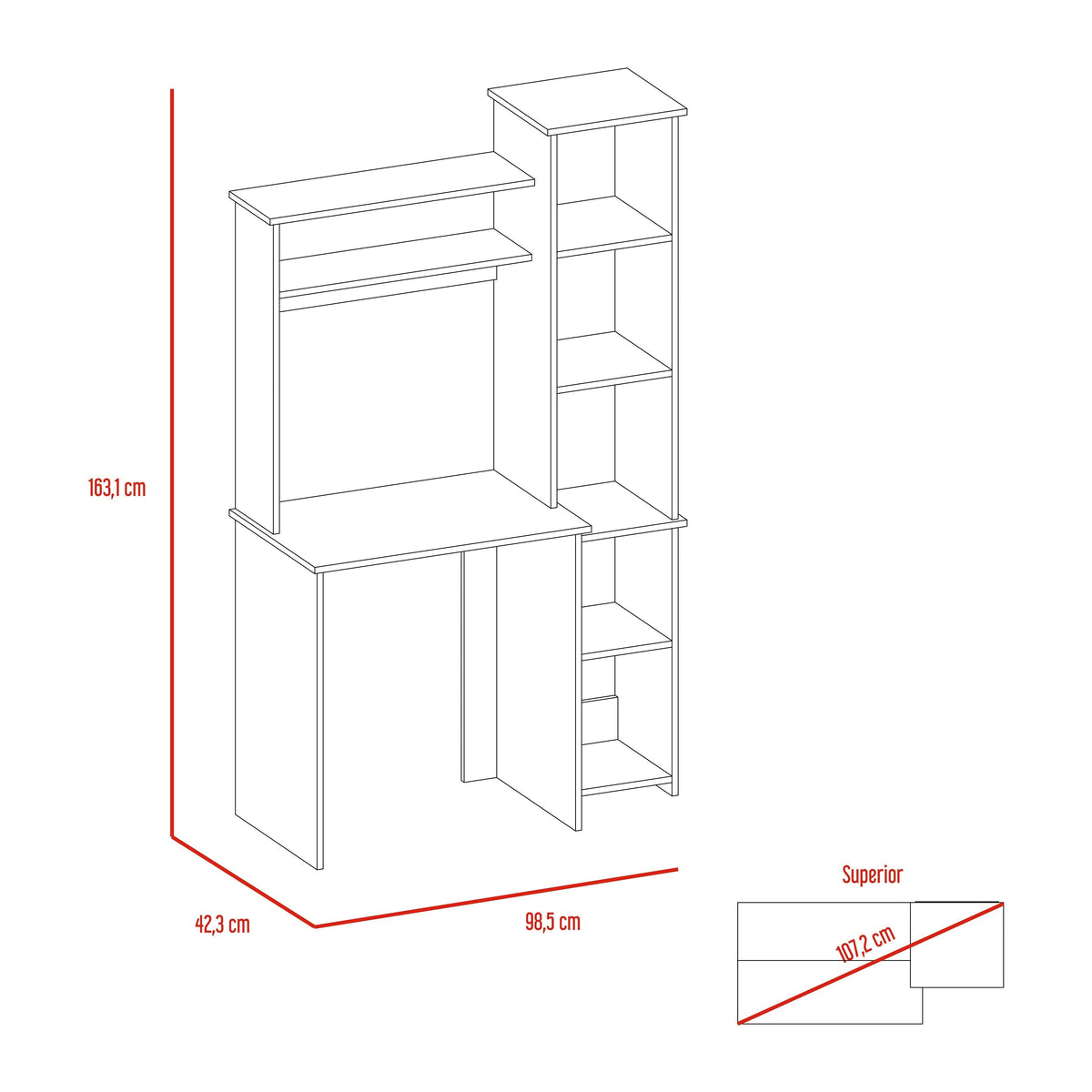 TUHOME CONCEPT Escritorio Heinrich de 98 cm con estantería, blanco y roble claro