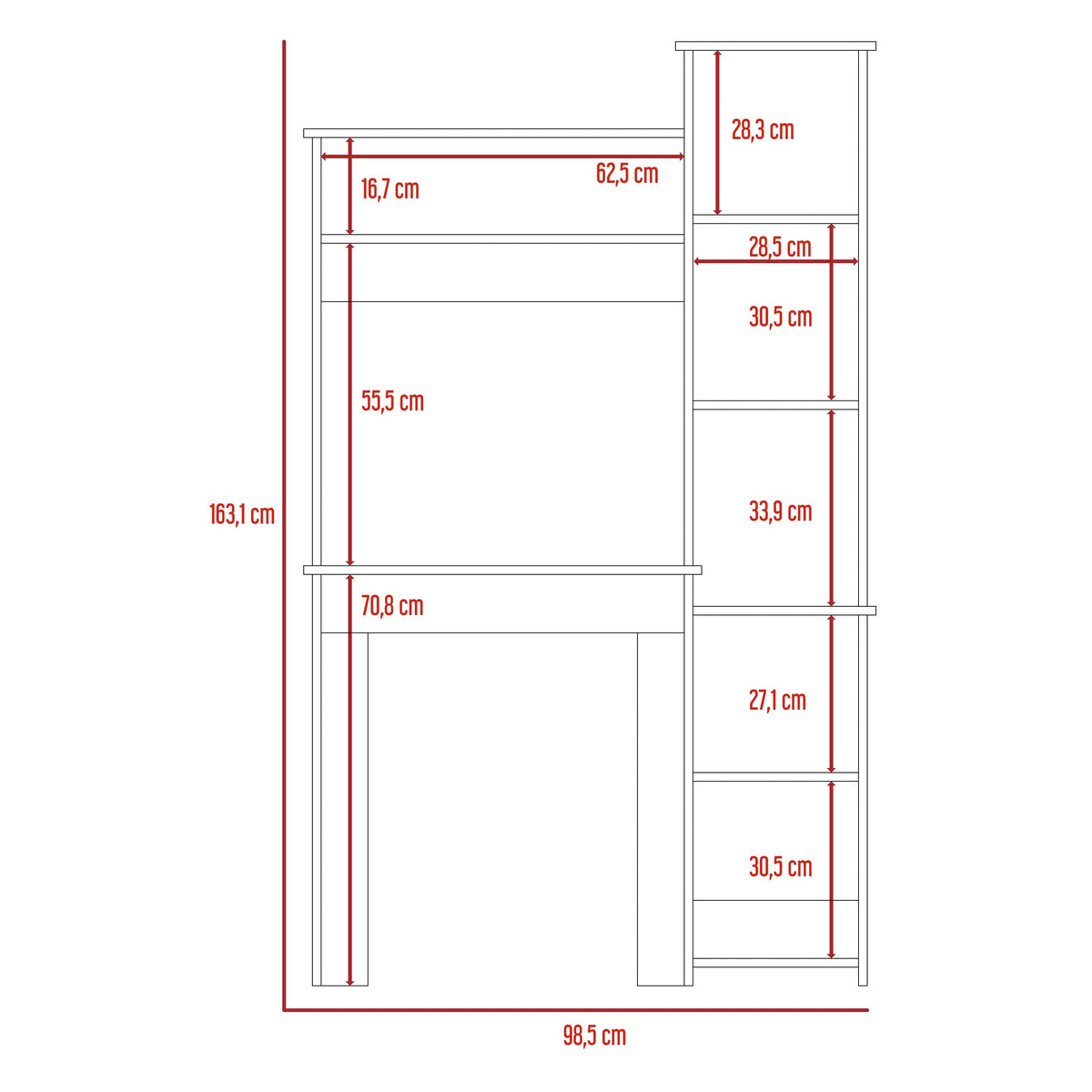 TUHOME CONCEPT Escritorio Heinrich de 98 cm con estantería, blanco y roble claro