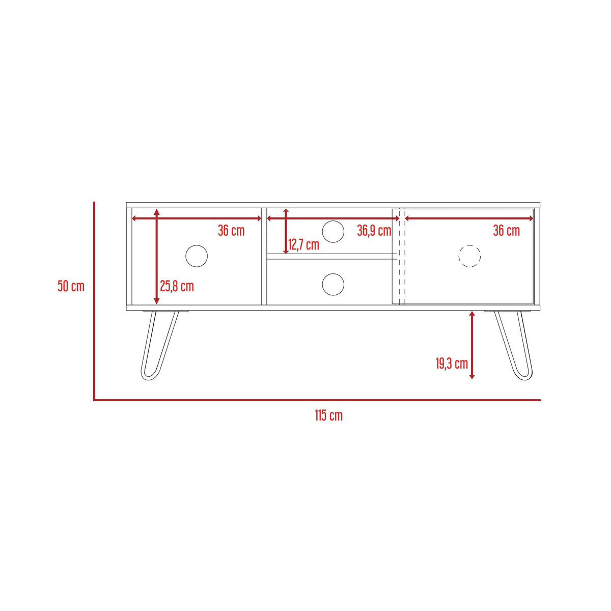 TUHOME CONCEPT Mueble de TV Andorra de 115 cm con 1 puerta, roble oscuro