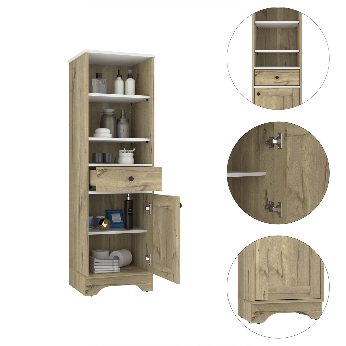 TUHOME CONCEPT Columna de baño Malaga de 142 cm, blanco y roble arena