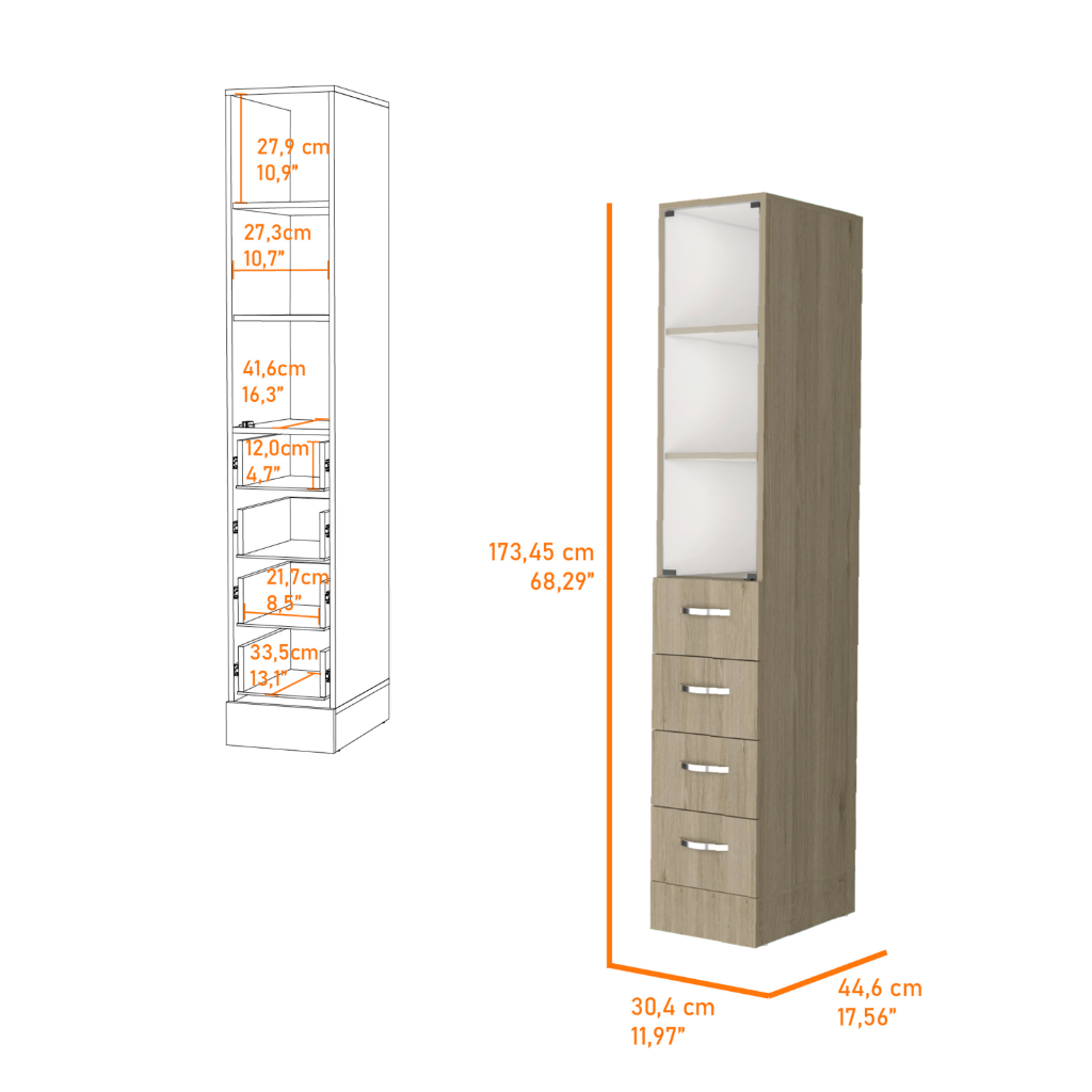 TUHOME CONCEPT Columna de baño Vanguard de 173 cm, roble claro y blanco