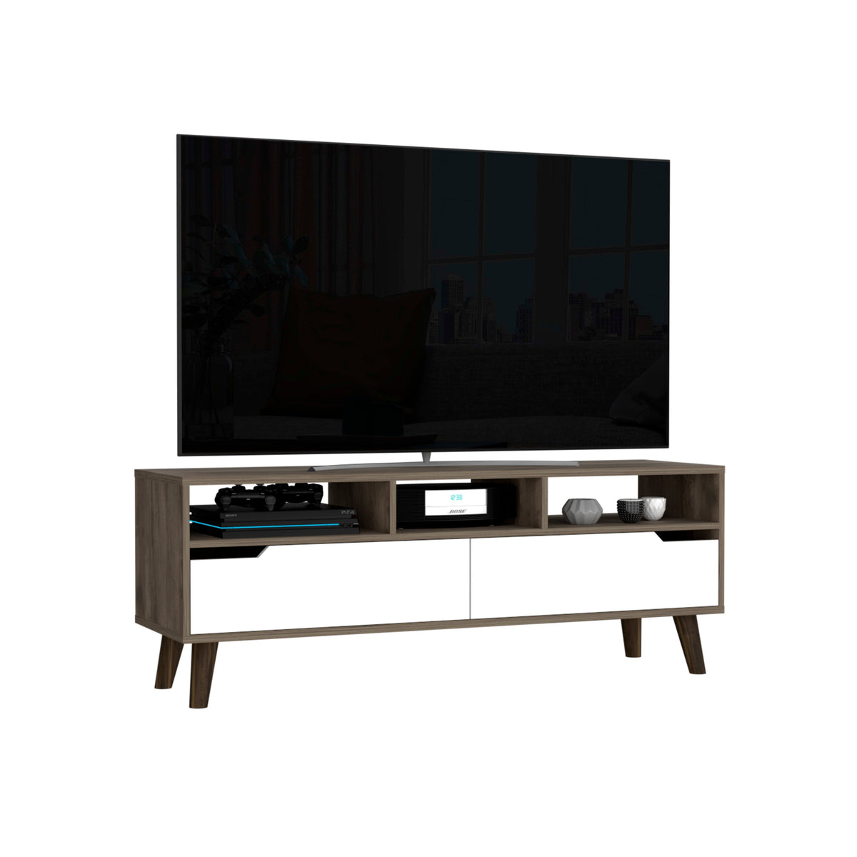 TUHOME CONCEPT Mueble de TV Oslo de 137 cm, roble oscuro y blanco