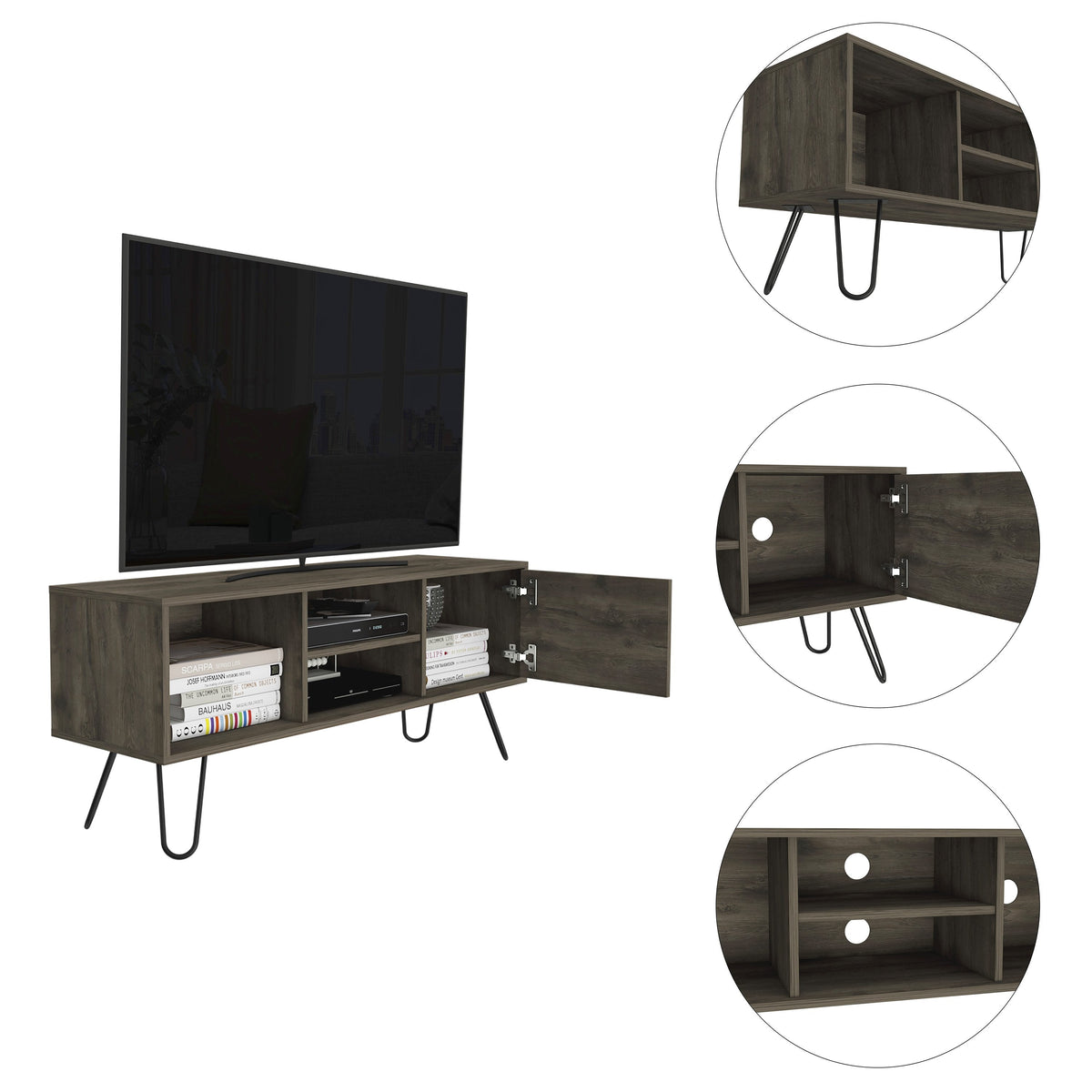 TUHOME CONCEPT Mueble de TV Andorra de 115 cm con 1 puerta, roble oscuro