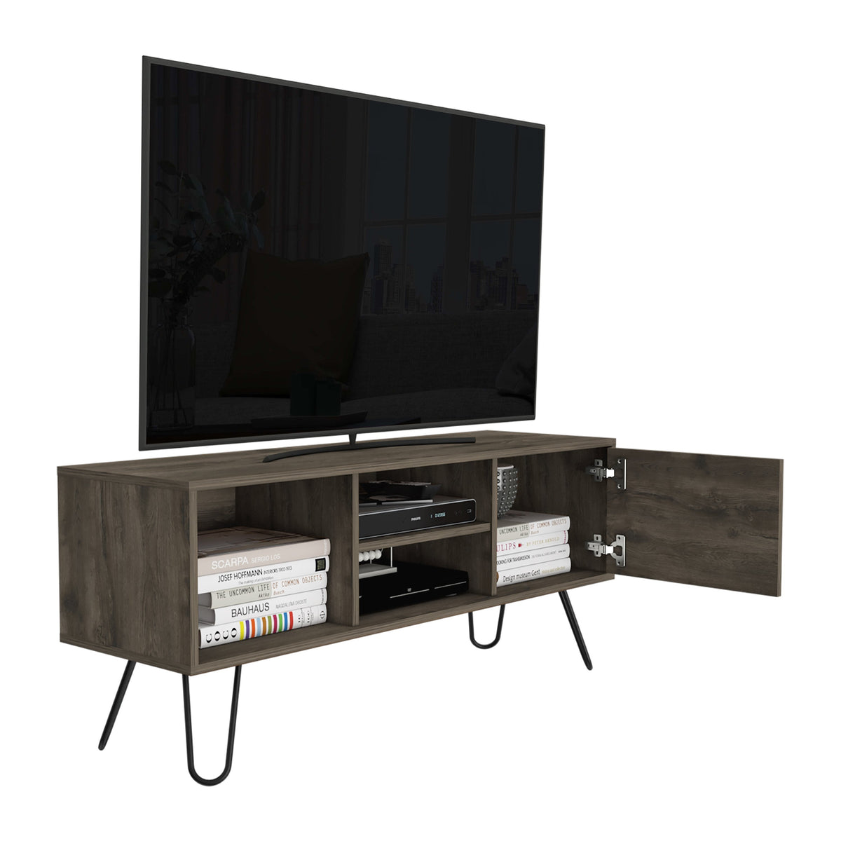 TUHOME CONCEPT Mueble de TV Andorra de 115 cm con 1 puerta, roble oscuro